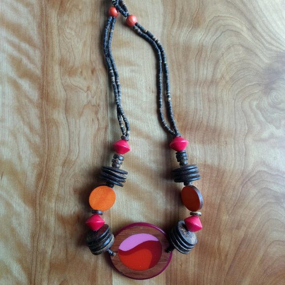 Wooden Beaded Statement Necklace - Picture 1 of 3